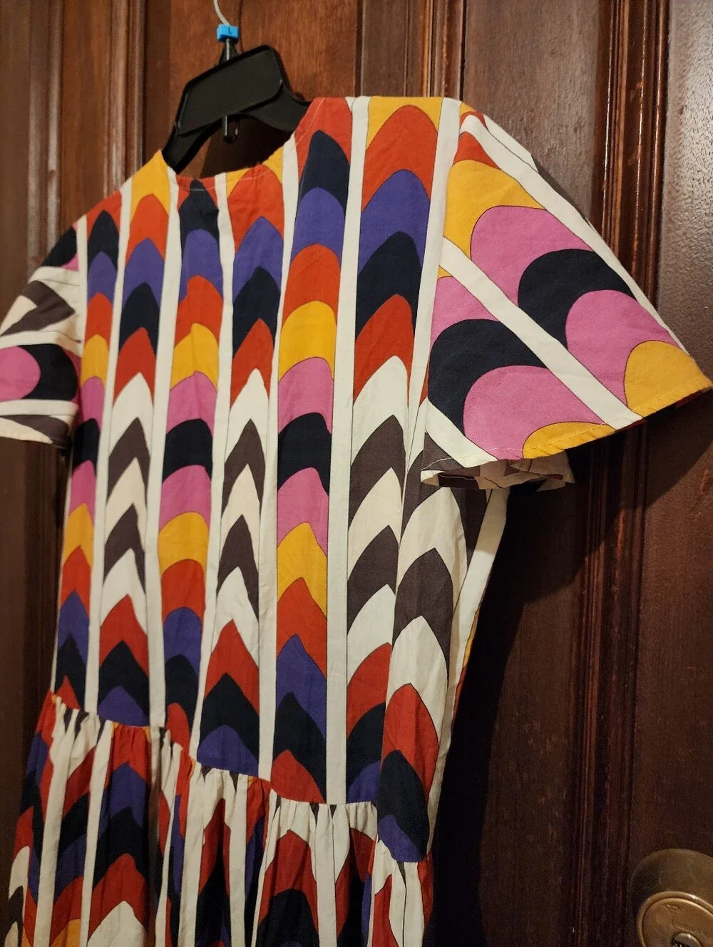 NWOT-OLIPHANT Geometric Multicolor Tiered Maxi Dress Size L-BohoChic